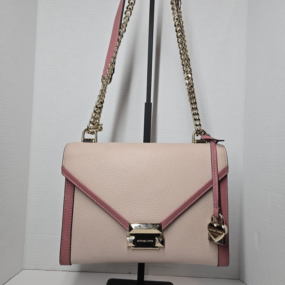 Michael Kors Whitney Pink Signature Logo Charm Convertible Shoulder Purse Chain - Picture 4 of 16
